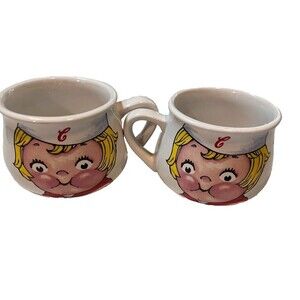 2 VTG 1998 Campbell Soup Blond Boy Kitschy Ceramic Mug Cup Houston Harvest 16oz*